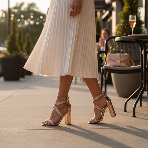 Delicious Shoes ✦ Glitzy Rhinestone Chrome Block Heels ✦ Rose Gold Almond Toe 8½ - Picture 7 of 17